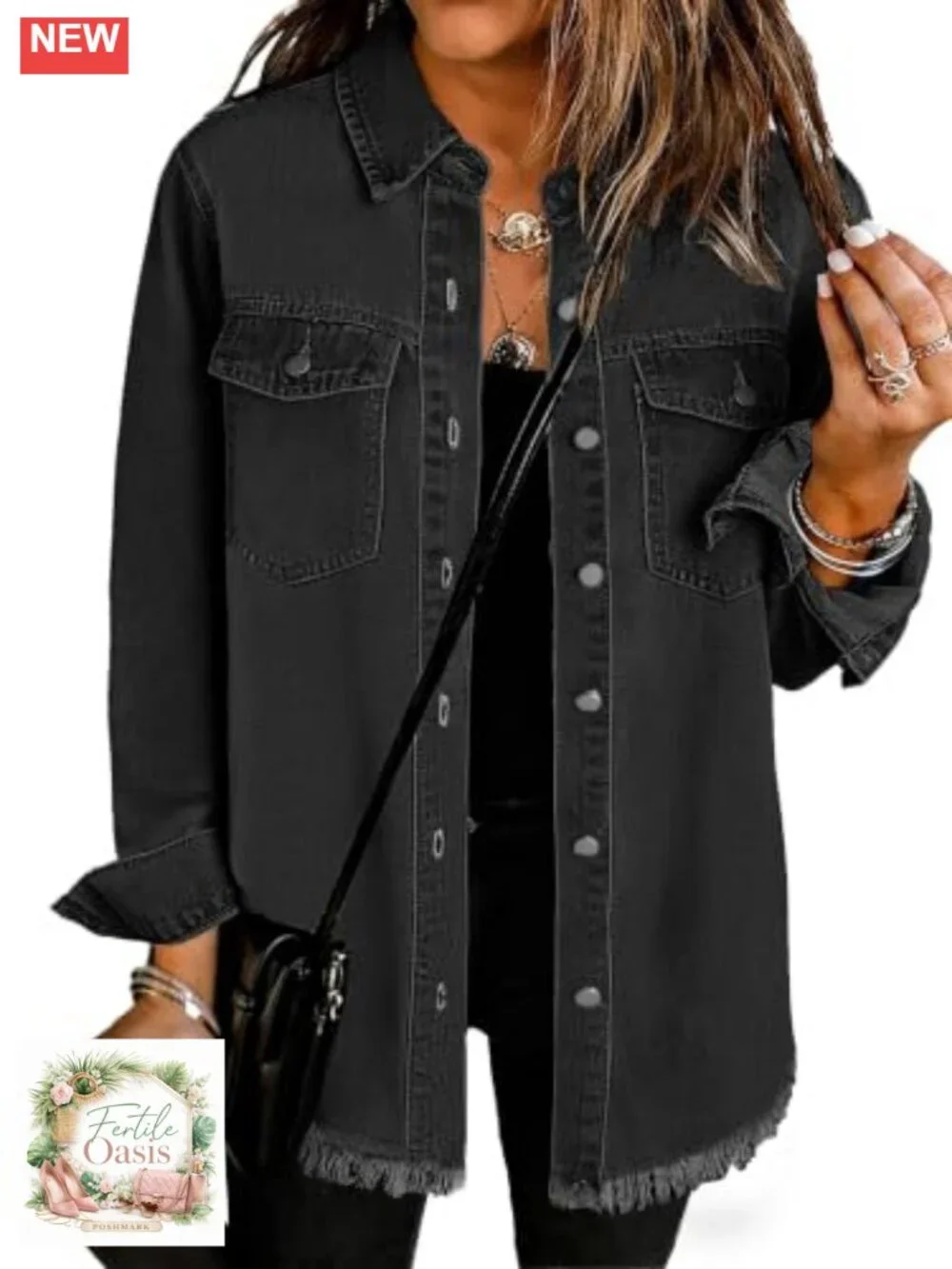 Oversized Denim Jacket Women Casual Button Down Distressed Shacket